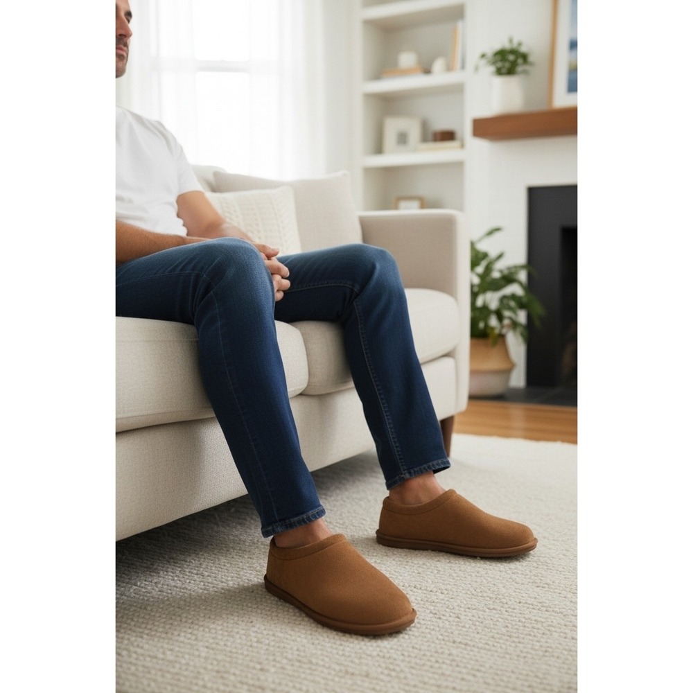 John Ashford‎ Men's Tan Suede Moccasin Slippers XL 11-12 Plush Comfort